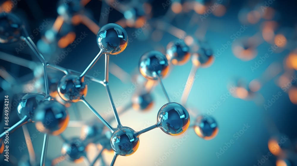 Stylized illustration of atomic or molecular architecture, Medical context, 3D rendering - obrazy, fototapety, plakaty 