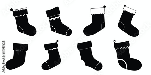 Christmas stockings silhouette set. Christmas socks silhouette set. Vector illustration