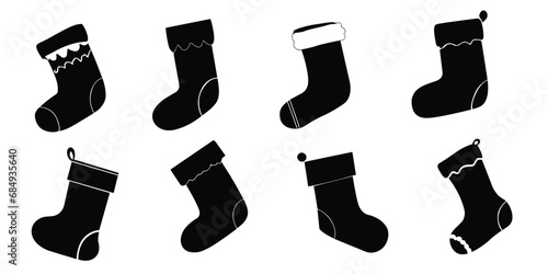 Christmas stockings silhouette set. Christmas socks silhouette set. Vector illustration