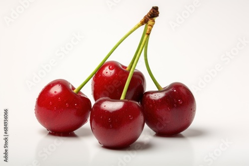 Pair of sweet cherry fruits with stems © Asman
