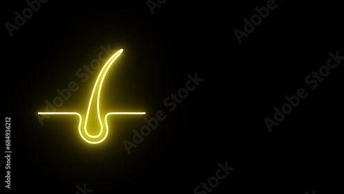 Neon hair follicle icon. glowing hair icon. neon Hair cosmetic flat icon. Glowing neon line Hair skin icon isolated on black background. Hair follicle. photo