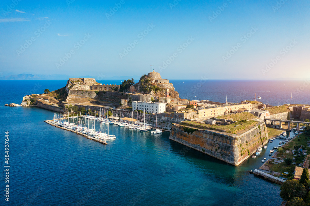 The old Venetian fortress of Corfu town, Corfu, Greece. The Old Fortress of Corfu is a Venetian fortress in the city of Corfu. Venetian Old Fortress (Palaio Frourio), Corfu, Ionian Islands, Greece