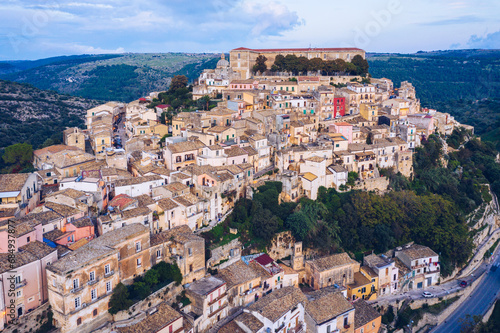 View of Ragusa (Ragusa Ibla), UNESCO heritage town on Italian island of Sicily. View from above of the city in Ragusa Ibla, Province of Ragusa, Val di Noto, Sicily, Italy. photo