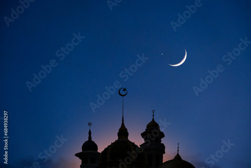mosque dome mosque light of hope arabic islamic architecture and half moon and the sky has stars The mosque is an important place in Islam