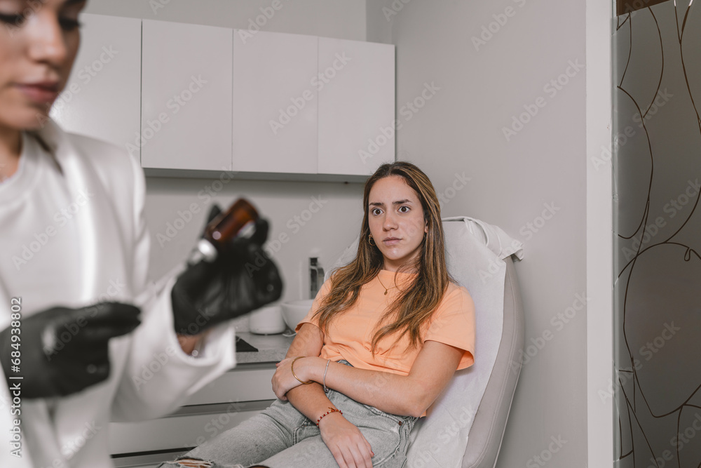 Woman waiting for a Botox injection in a beauty clinic Woman waiting for a Botox injection in a beauty clinic
