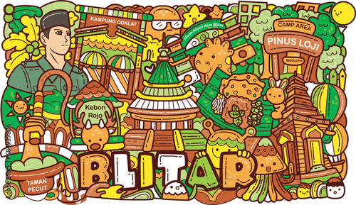Doodle art of Blitar City, Indonesia.