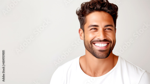 HANDSOME LAUGHING INDIAN MAN ON WHITE BACKGROUND. legal AI