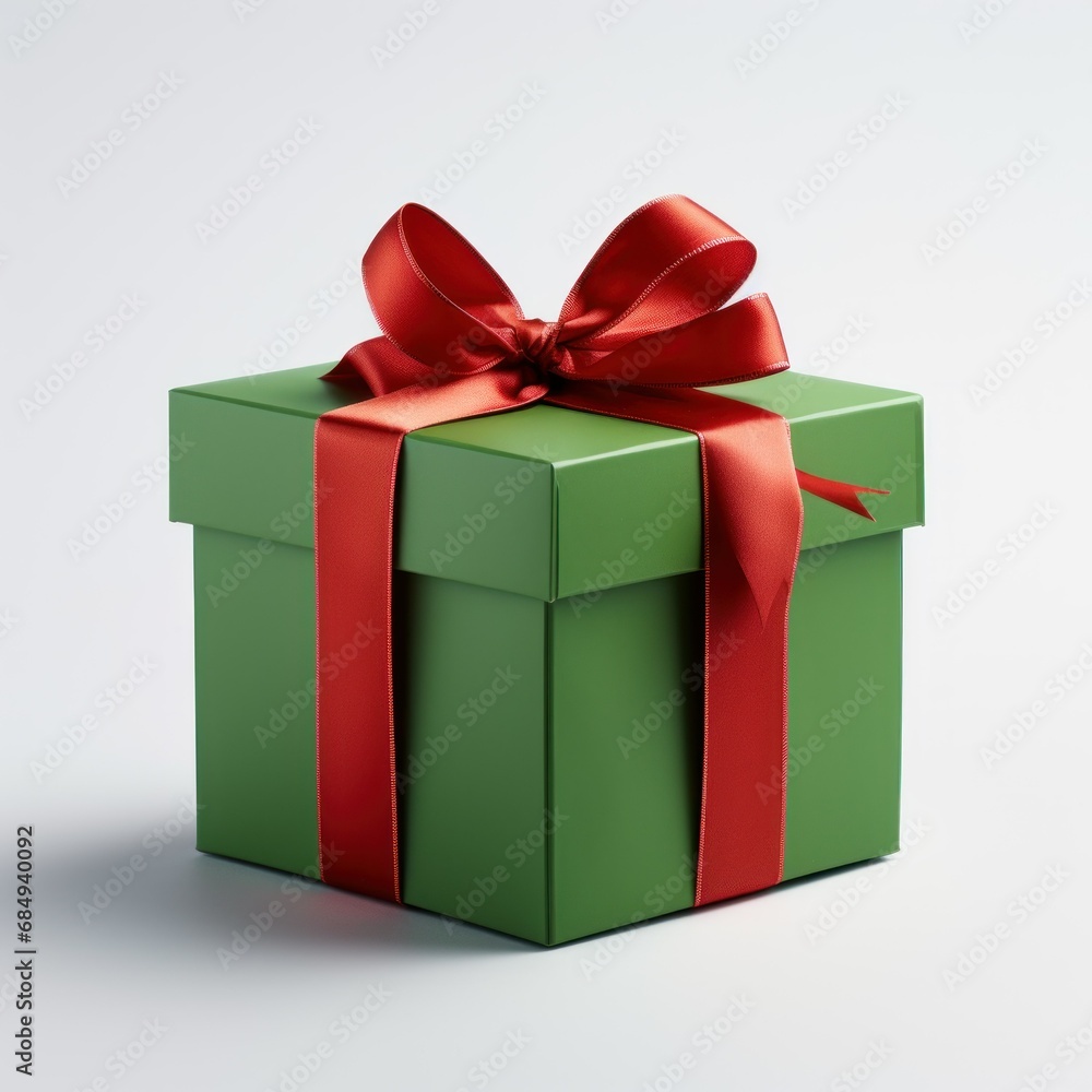 green gift box with red ribbon green gift box with red ribbon