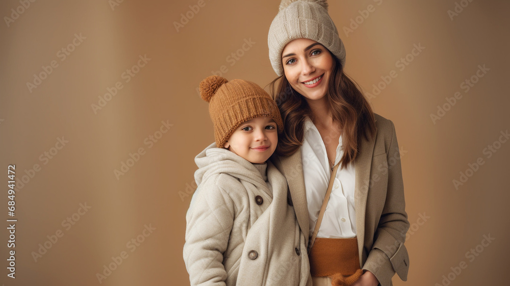 Mother and son wearing warm winter clothes Mother and son wearing warm winter clothes