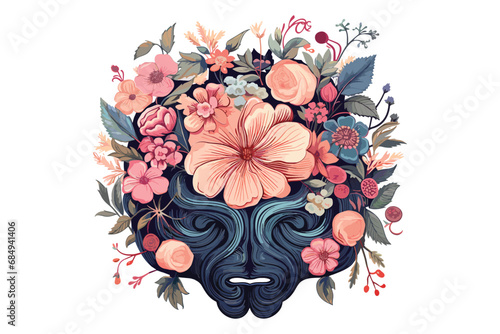 Brain with a floral illustration