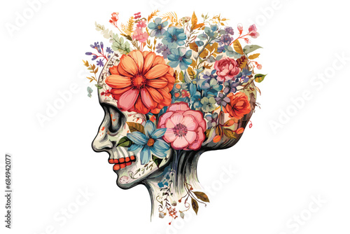 Brain with a floral illustration