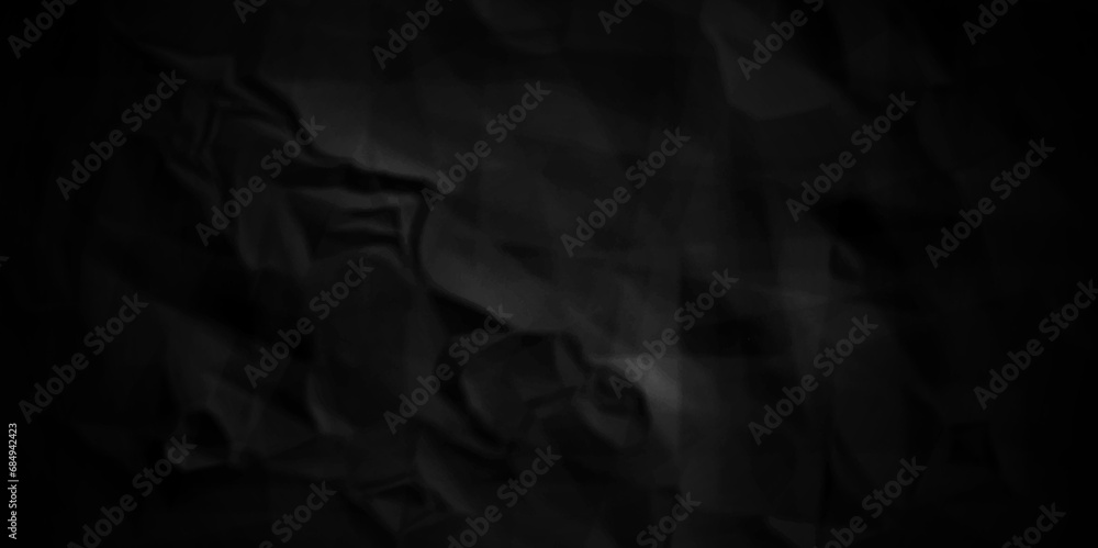 Fototapeta premium Dark black craft wrinkly paper crumpled texture. black fabric textured crumpled grunge paper background. panorama black paper texture background, crumpled pattern texture background.