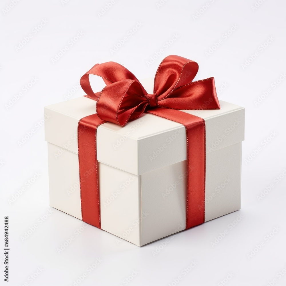 White gift box with red ribbon bow White gift box with red ribbon bow