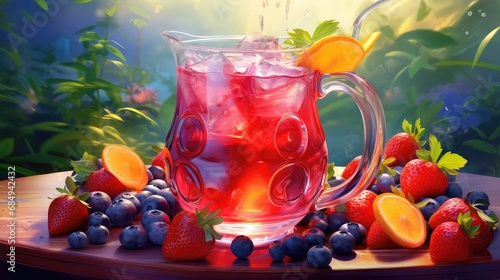 fruit cocktail juice drink berry illustration beverage cold, fresh food, red glass fruit cocktail juice drink berry