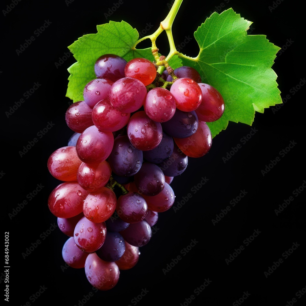 fresh grape cluster with leaves