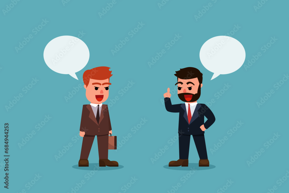 Two businessmen discussing business strategy. Engaging with business customers. Talking to agree to succeed. Consumer trust or good relationship concept. Vector illustration Two businessmen discussing business strategy. Engaging with business customers. Talking to agree to succeed. Consumer trust or good relationship concept. Vector illustration