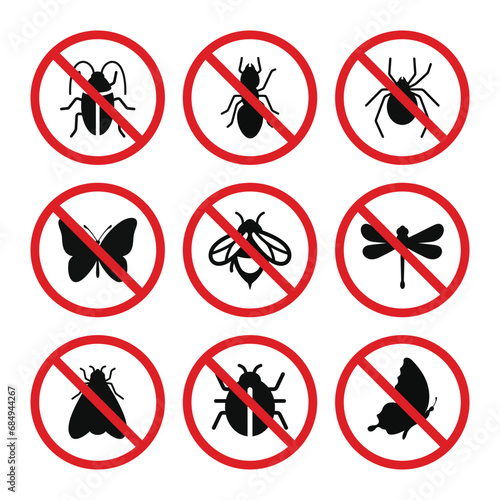 Prohibition insects symbol set vector. No insects sign symbol set vector