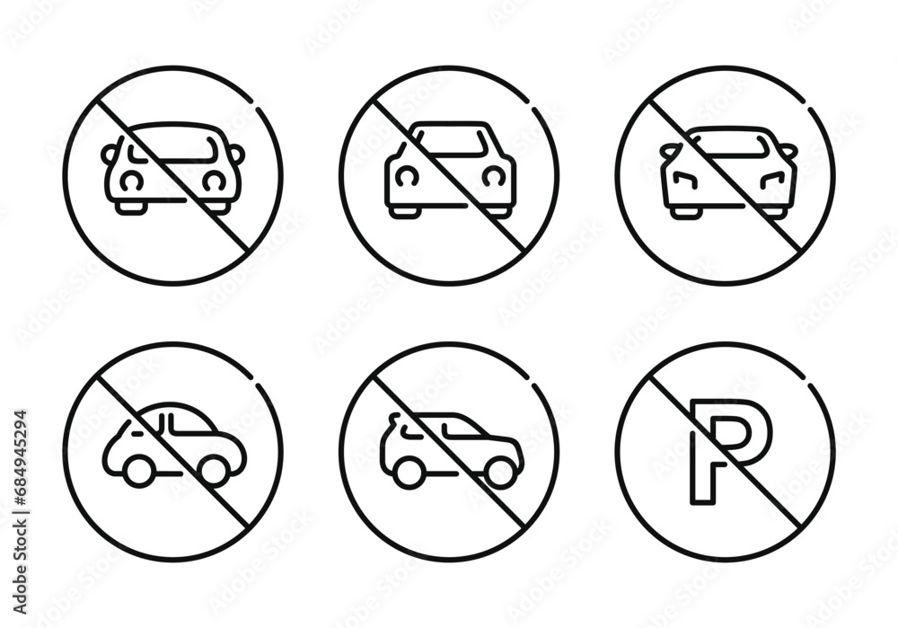 Prohibition car symbol set vector. No car sign symbol set vector Prohibition car symbol set vector. No car sign symbol set vector