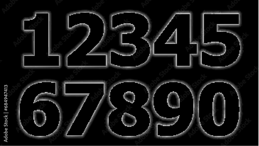 Realistic glowing neon numbers and symbols. Vector illustration Realistic glowing neon numbers and symbols. Vector illustration