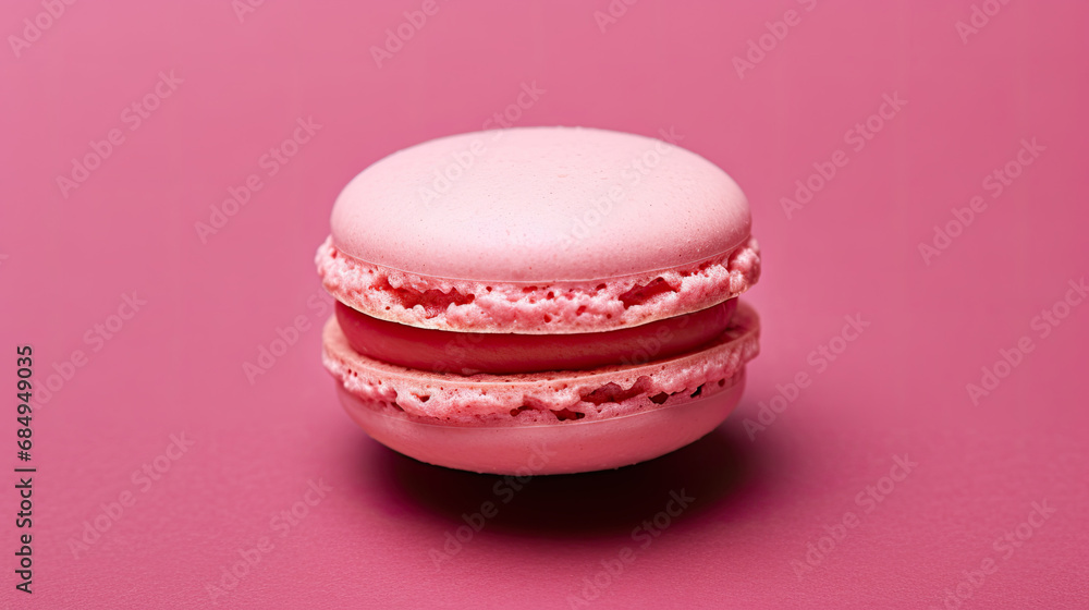 Pink French macaroon in center on pink background Pink French macaroon in center on pink background