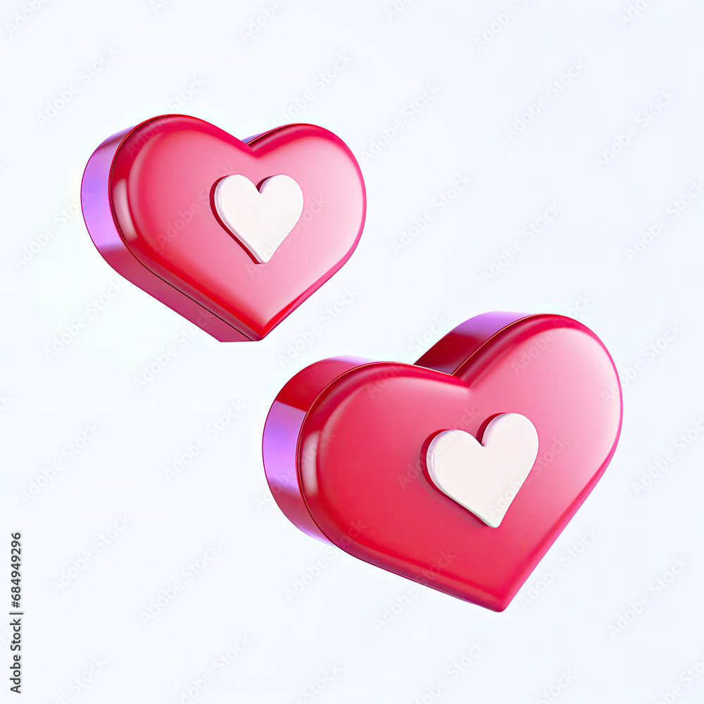 Heart in speech bubble icon isolated on white background. Love like heart social media notification icon. Emoji, chat and Social Network. 3d rendering, 3d illustration