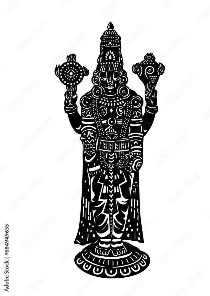 Lord Tirupati Balaji Silhouette Vector Drawing Stock Vector 