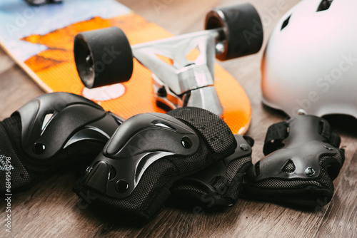 Surfskate and protective gear photo