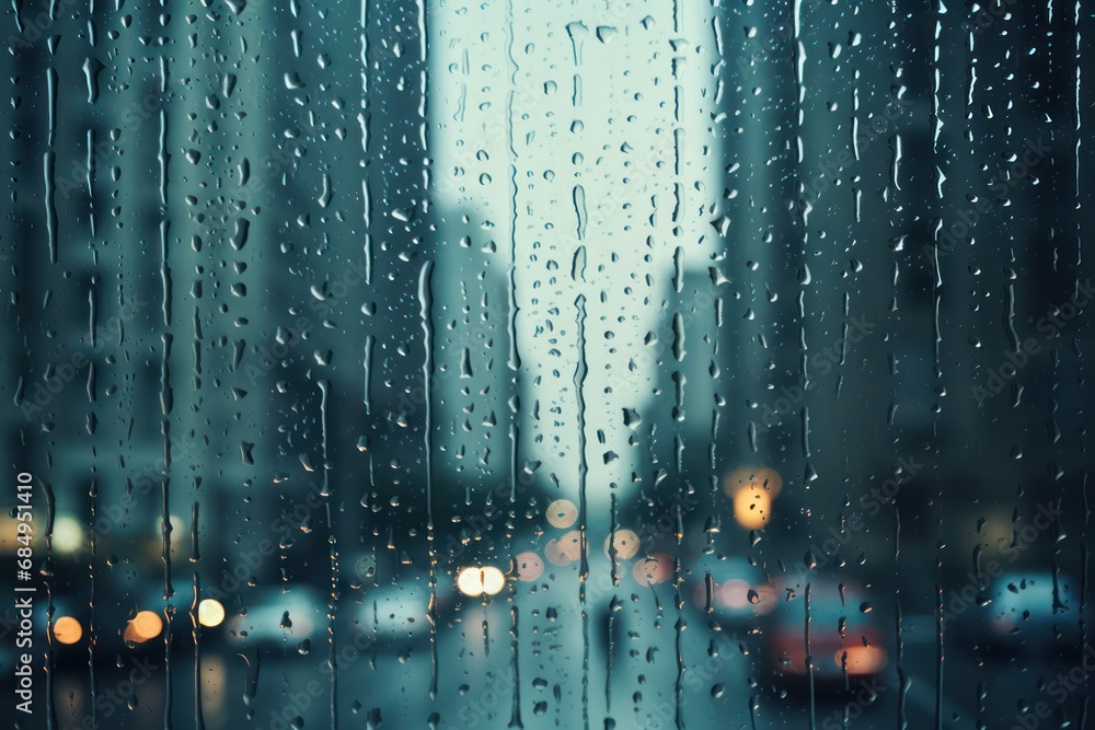 rain drops on window at the city - obrazy, fototapety, plakaty 