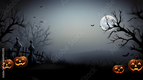 Free vector watercolor halloween background3d render of a haunting background with moon, planet and tree silhouette

 photo