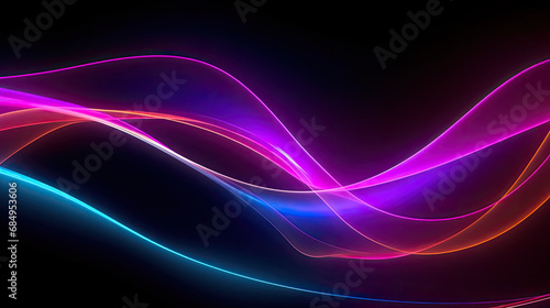 abstract black background with pink blue neon lines glowing in ultraviolet spectrum, modern wallpaper