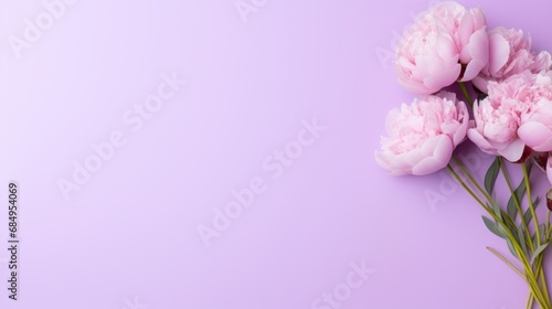 Bouquet of Peony flowers on a Pastel Purple background. Beautiful spring flowers. Copy space. Happy Women's Day, Mother's Day, Valentine's Day, Easter. Card. © keystoker