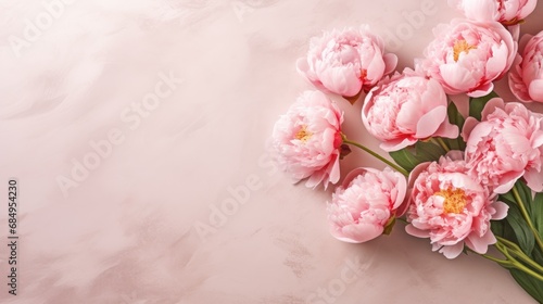 Bouquet of Peony flowers on a pink background. Beautiful spring flowers. Copy space. Happy Women's Day, Mother's Day, Valentine's Day, Easter. Card. © keystoker
