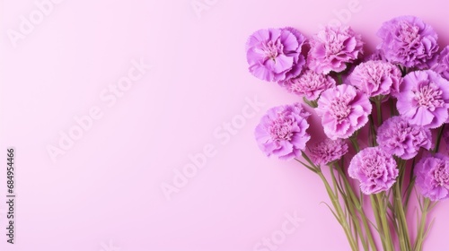 Bouquet of Sweet William flowers on a Pastel Purple background. Beautiful spring flowers. Copy space. Happy Women s Day  Mother s Day  Valentine s Day  Easter. Card.