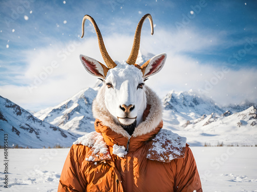 Icy Antelope - a character with an antelope mask with horns covered in folded white snow