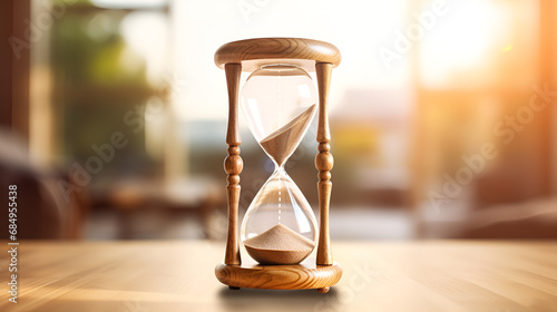 Time Unveiled: Exploring the Intricacies of a Sand Clock in Exquisite Detail with a Bokeh Backdrop background ai generated