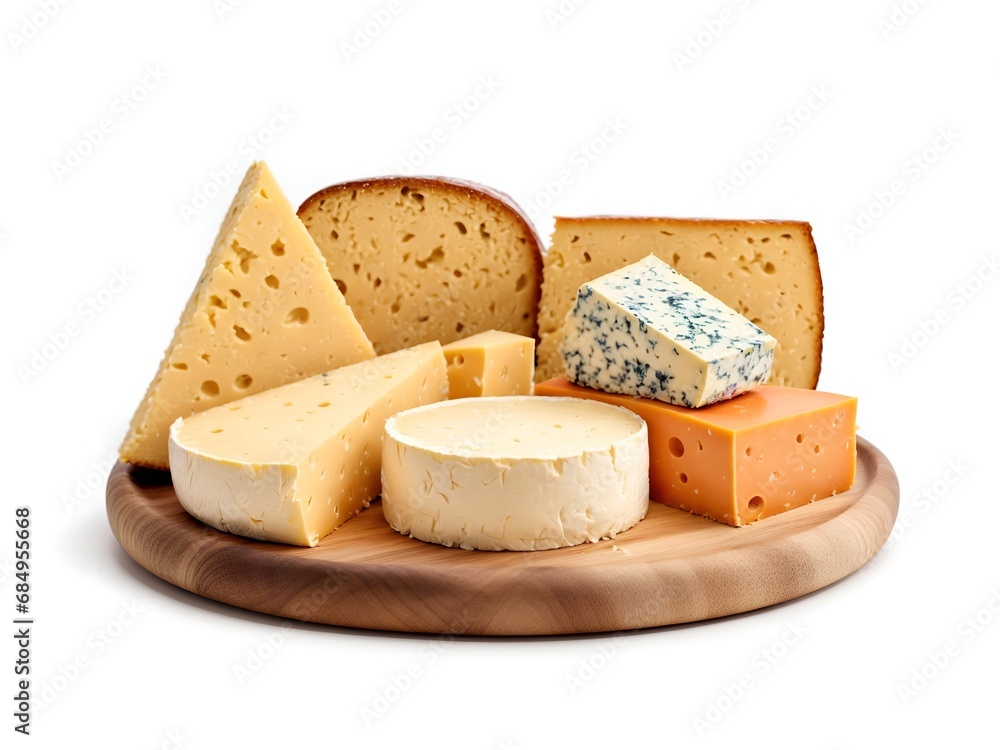 Wooden plate with different kinds of cheese Wooden plate with different kinds of cheese