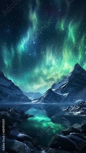 The Northern Lights may be seen in the night sky. Generative Ai.