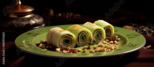 During the Countryn holiday, a traditional dessert dish called roll was prepared - a healthy and nutritious meal made from wooden ingredients such as pistachio and cashew, creating a sweet and nutty photo