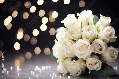 Bouquet of white roses, Valentine's Day background concept