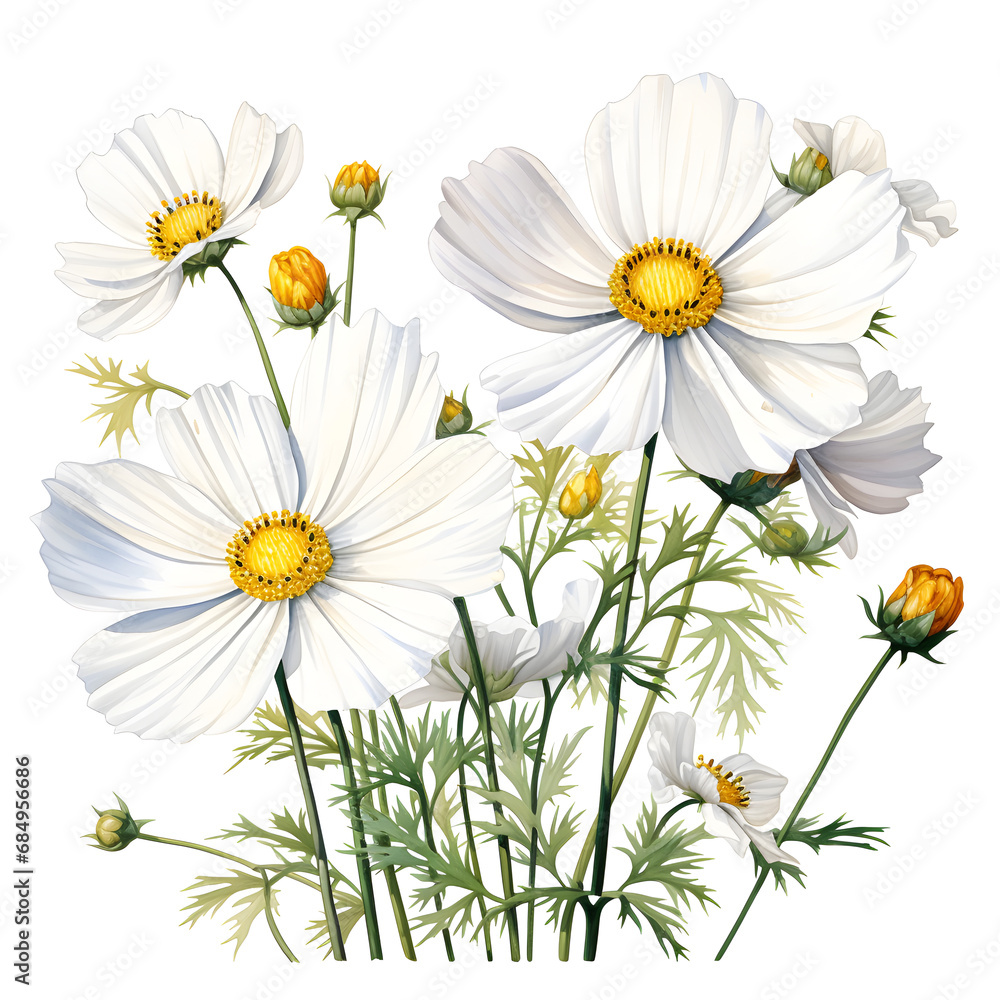 Fototapeta premium Sulfur Cosmos, Flowers, Watercolor illustrations