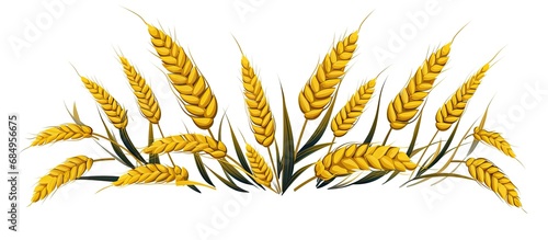 In a mesmerizing illustration  a golden wheat icon stands tall on an isolated white background  its graphic design showcasing the elements of agriculture. Bundled stalks of yellow grain  tied together