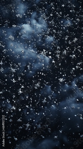 Snow on a dark backdrop. Generative Ai.