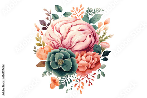 Brain with a floral illustration