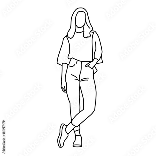 casual woman illustration  person simple vector illustration  outline style  silhouette