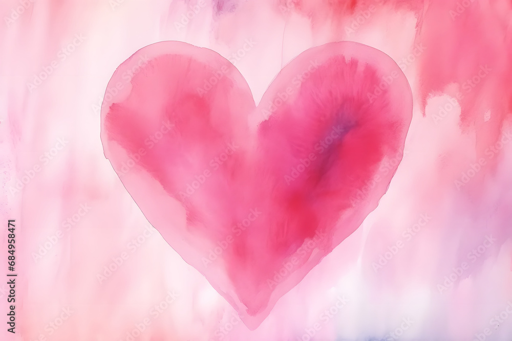 Valentine's day background with heart in watercolor.