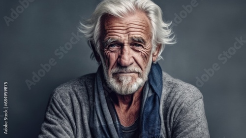 Portrait of a Thoughtful Elderly Man with White Beard