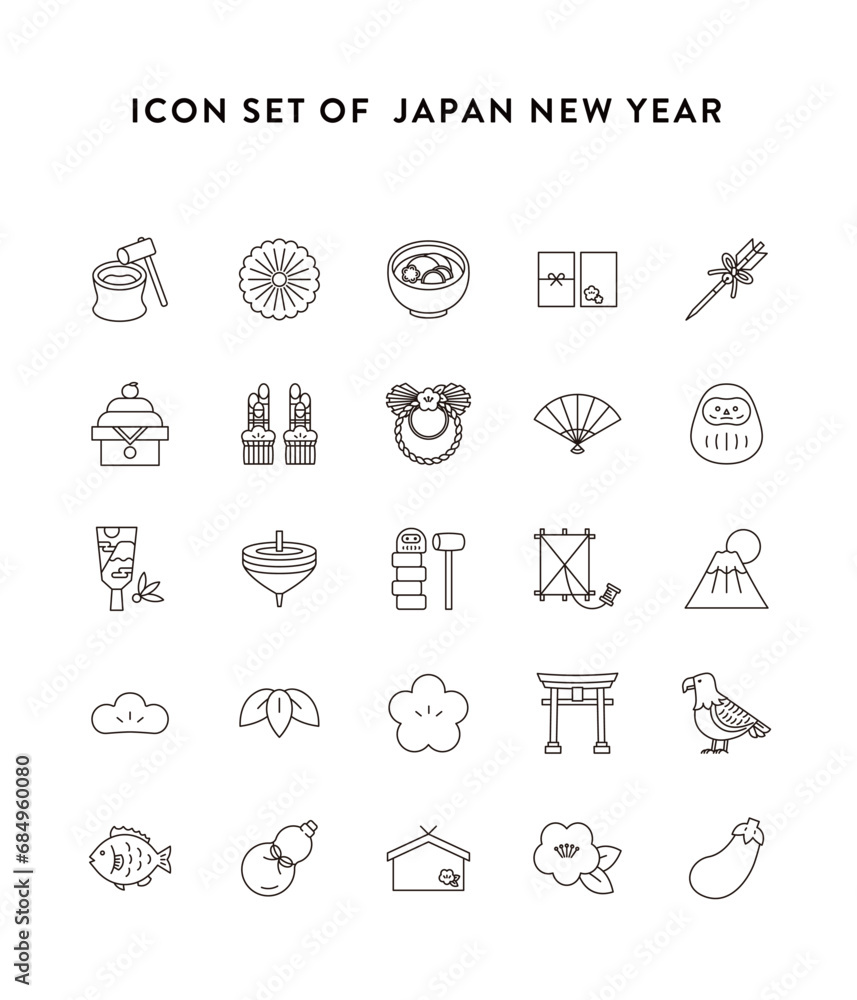 japan new year icons. Japanese New Year, lucky charms, special features, New Year, food, etc.
