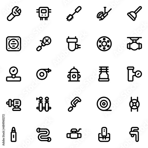 plumbing tools line icon sheet
