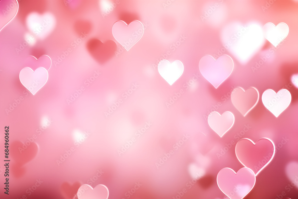 Pink bokeh background with hearts.