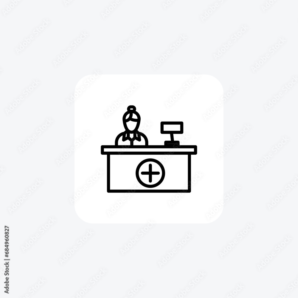 Hospital Receptionist, Reception, Patient Services, line icon, outline icon, pixel perfect icon Hospital Receptionist, Reception, Patient Services, line icon, outline icon, pixel perfect icon